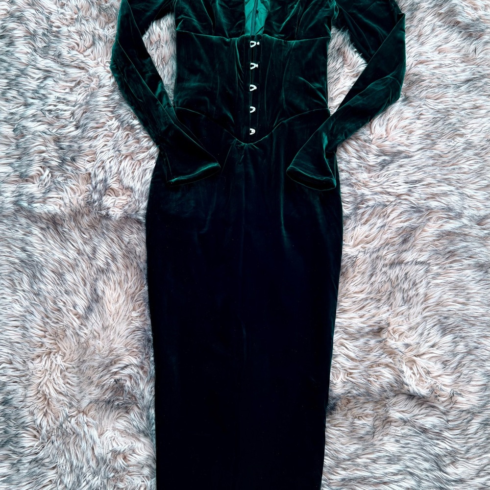 House of CB Dark Green Velvet Dress